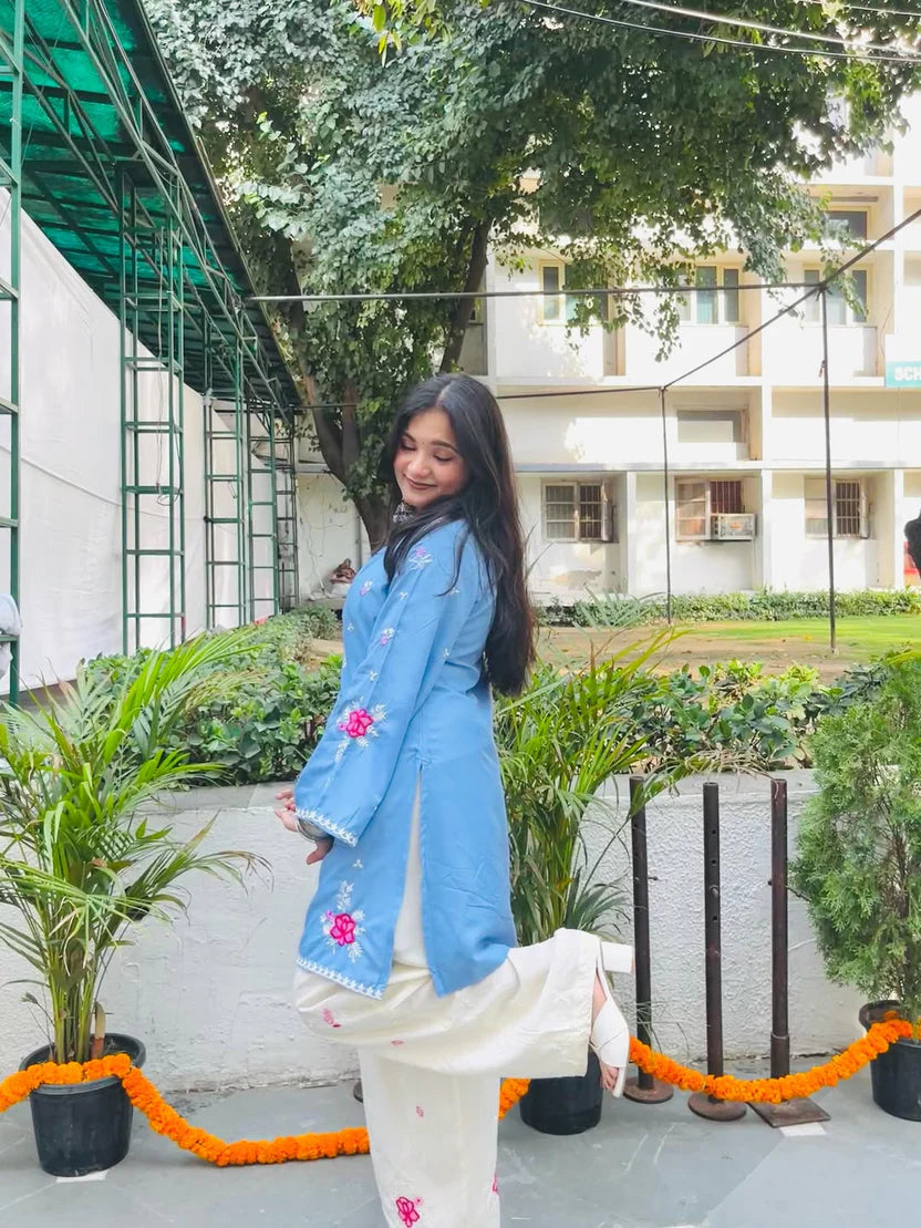 Prisha Sky Blue Floral Kurta Set