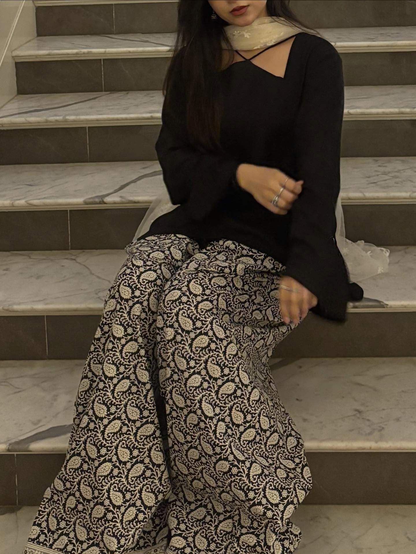 Shab Black Cotton Farshi Suit Set