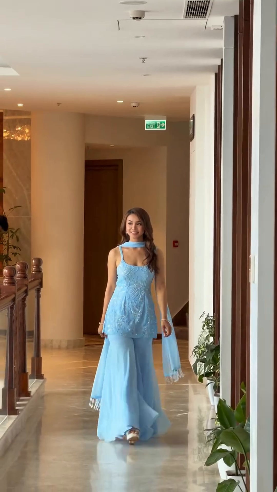 Elara Sky Blue Embroidered Kurta Palazzo Set
