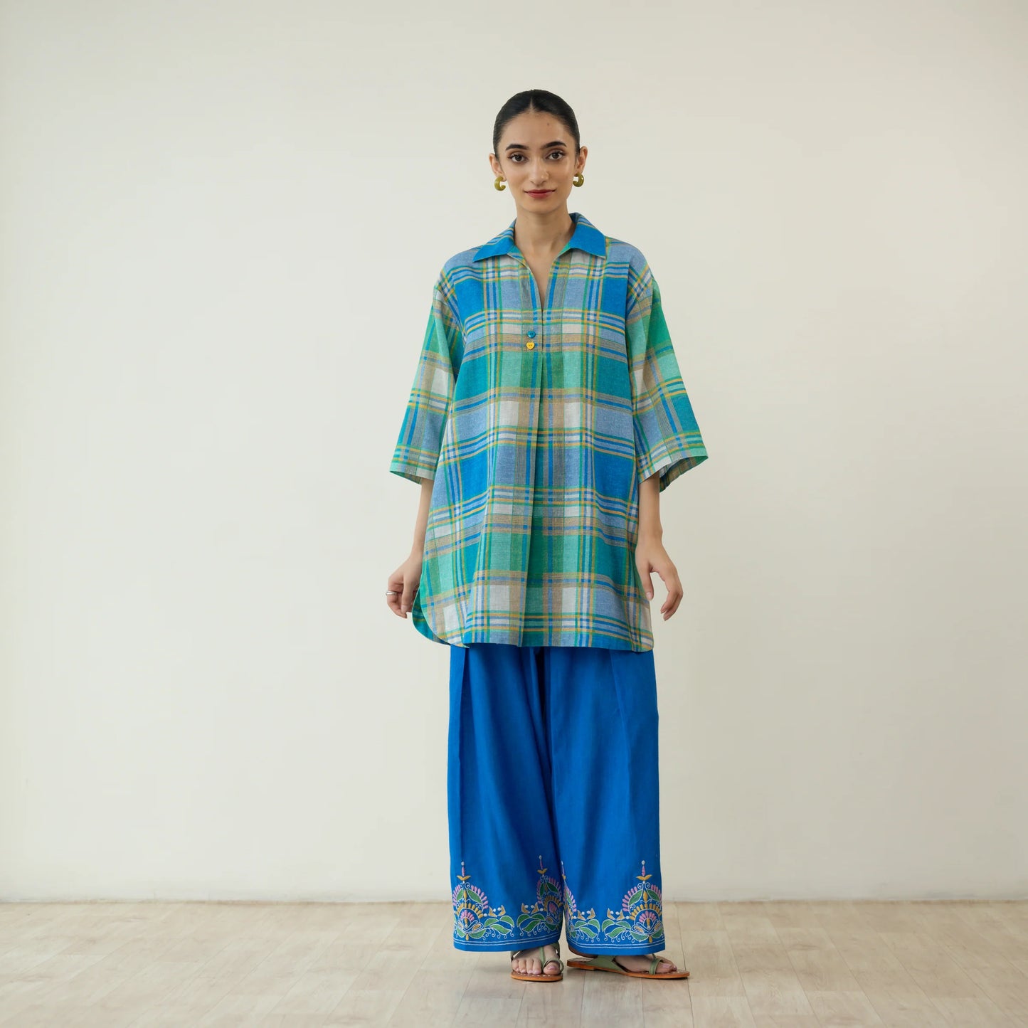 Lemon Drop Embroidered Farshi Cotton Slub Coord Set - Multicolour