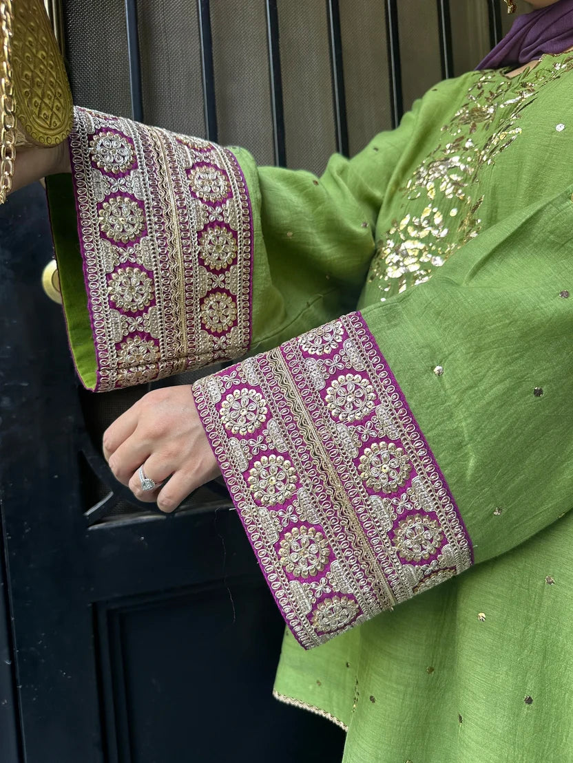 Haya Green Mukaish Hand embroidered Set
