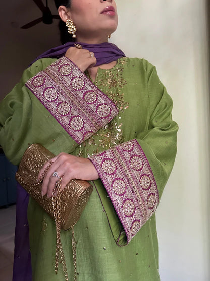 Haya Green Mukaish Hand embroidered Set