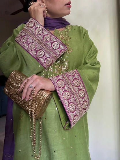 Haya Green Mukaish Hand embroidered Set