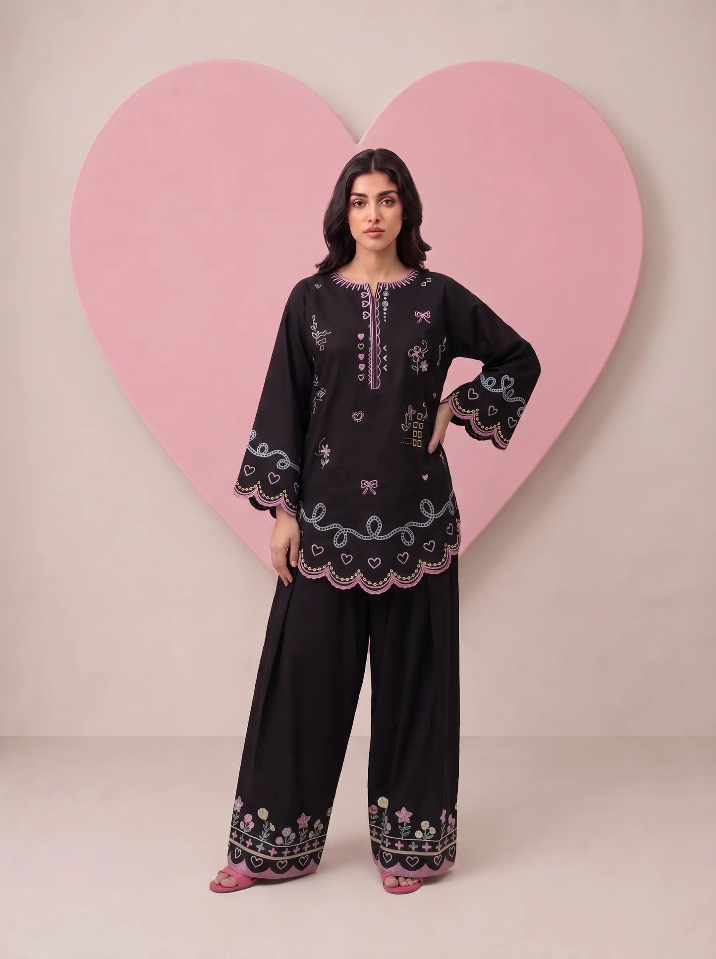Elaria Noir Floral Embroidered Co-Ord Set