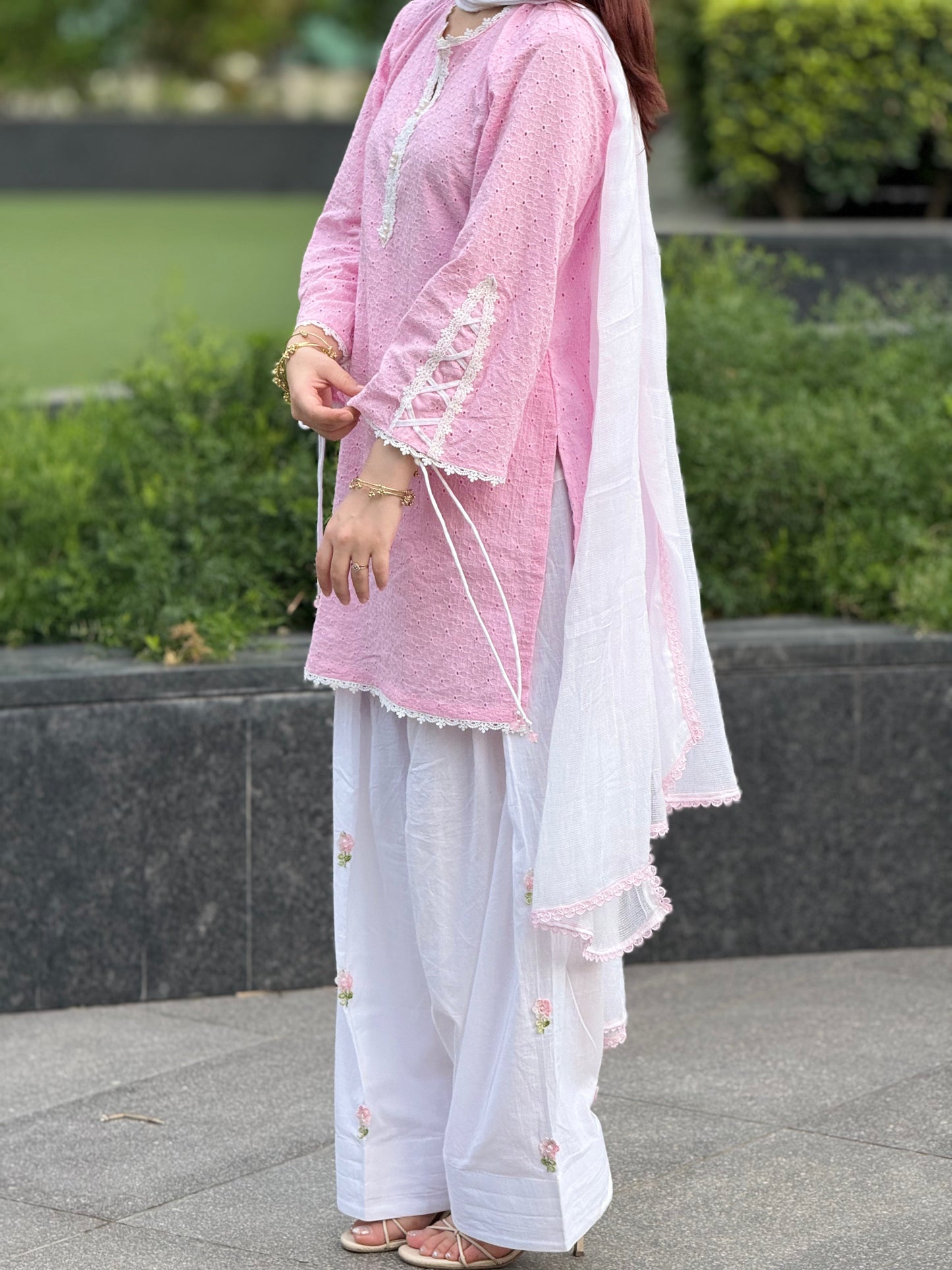Meher Noor  Pink Chikankari Farshi Suit Set
