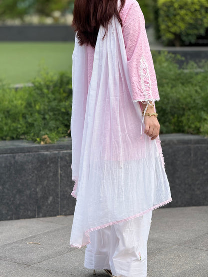 Meher Noor  Pink Chikankari Farshi Suit Set