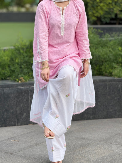Meher Noor  Pink Chikankari Farshi Suit Set