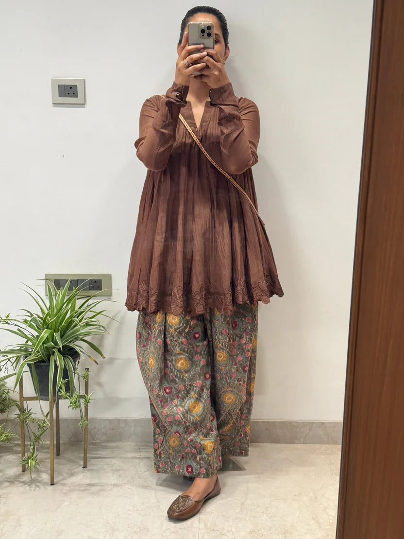 Brown Mul chanderi embroidered Farshi Salwar