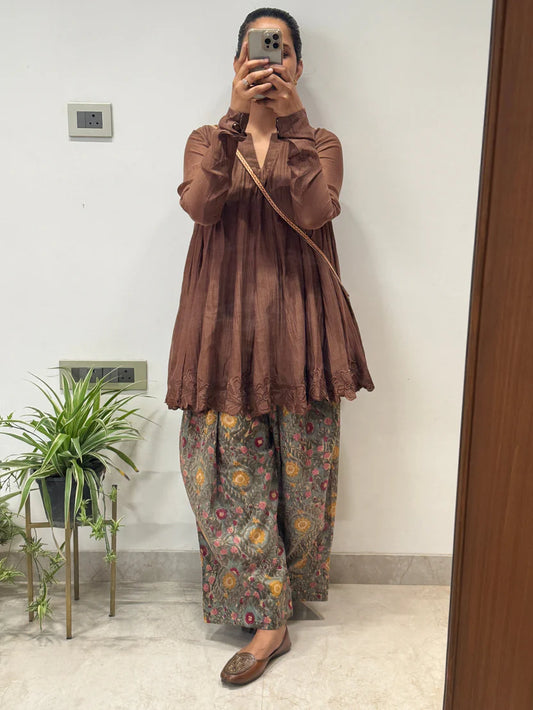 Brown Mul chanderi embroidered Farshi Salwar