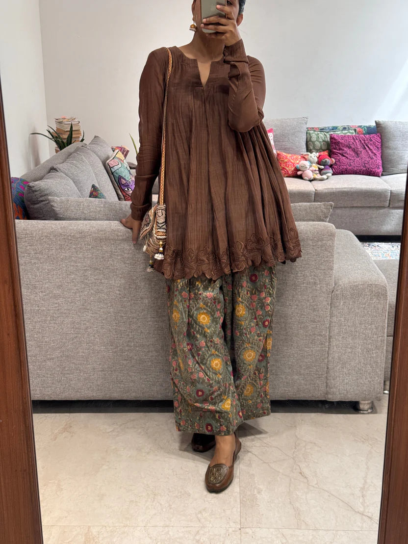 Brown Mul chanderi embroidered Farshi Salwar