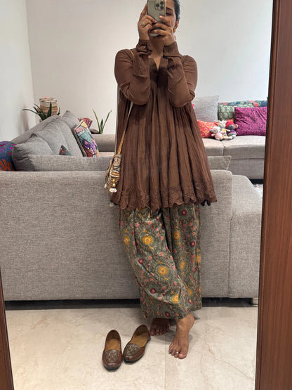 Brown Mul chanderi embroidered Farshi Salwar