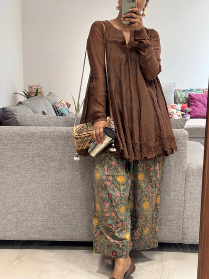 Brown Mul chanderi embroidered Farshi Salwar