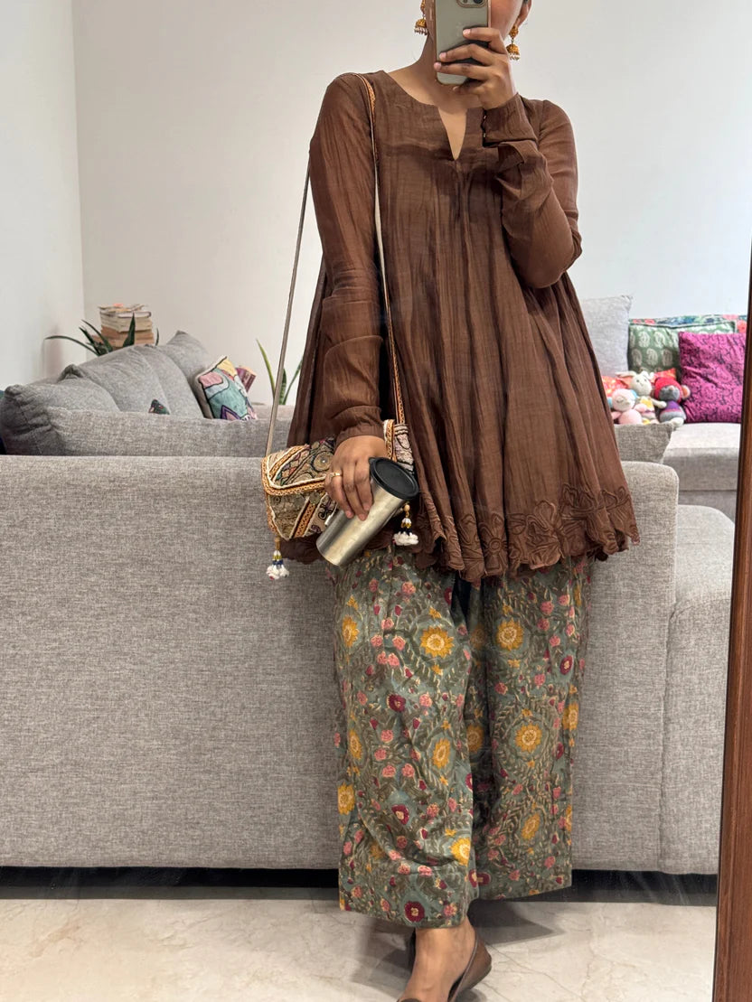 Brown Mul chanderi embroidered Farshi Salwar