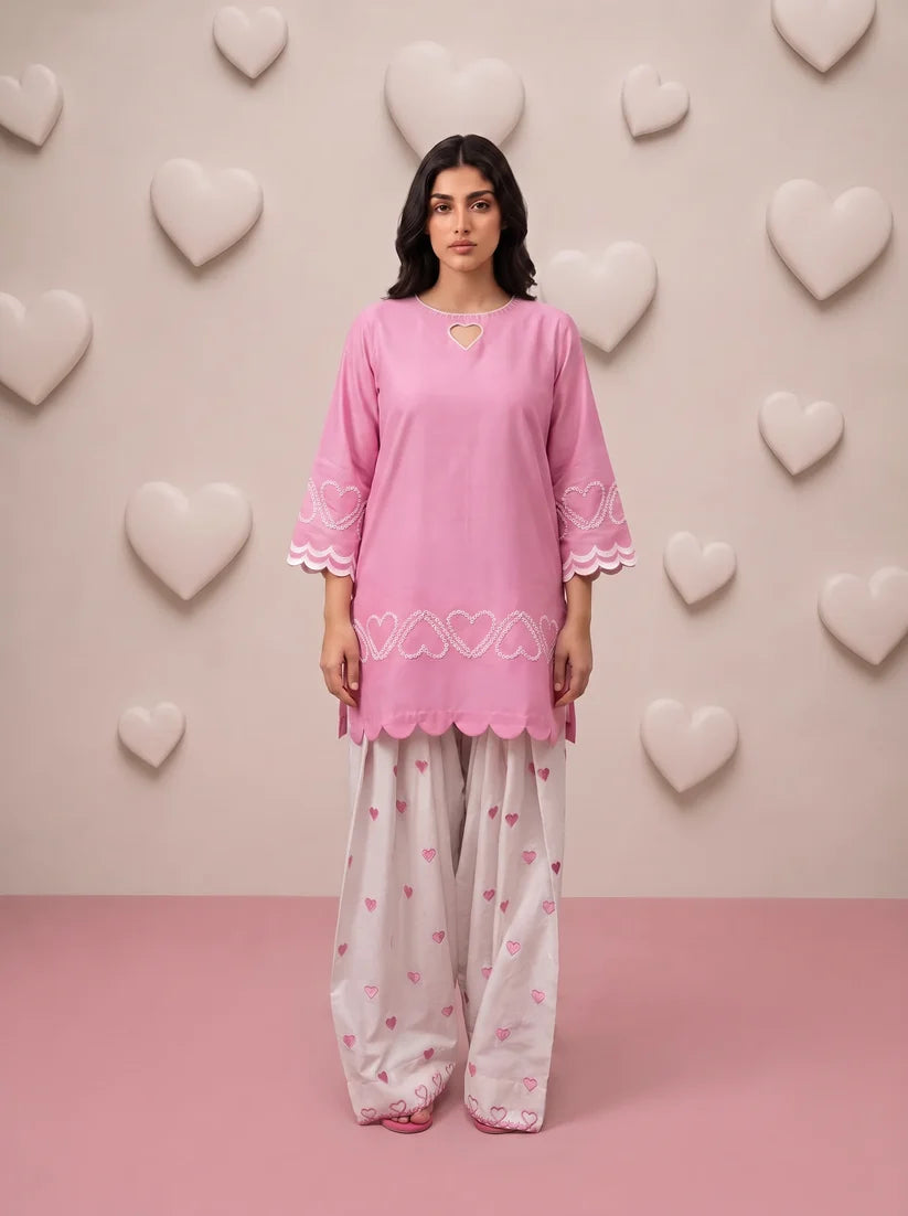 Pink Heart Embroidered Farshi Salwar Set