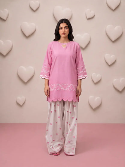 Pink Heart Embroidered Farshi Salwar Set