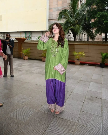 Haya Green Mukaish Hand embroidered Set