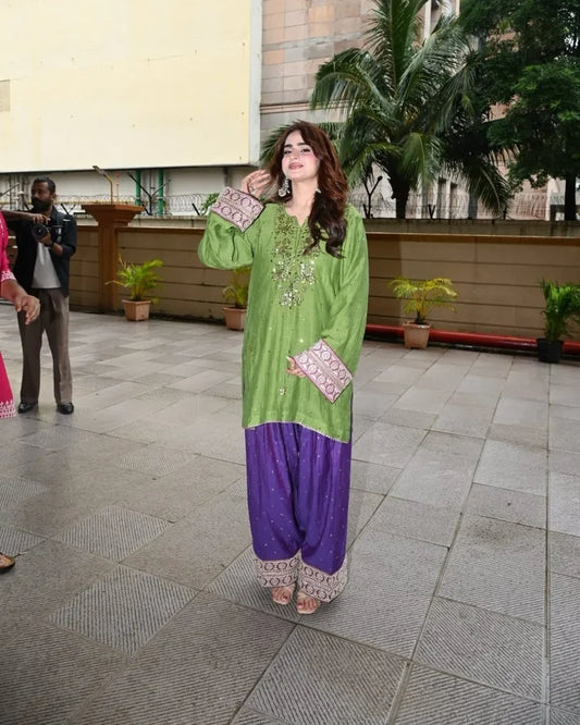 Haya Green Mukaish Hand embroidered Set