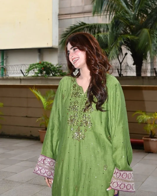 Haya Green Mukaish Hand embroidered Set