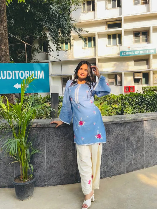 Prisha Sky Blue Floral Kurta Set