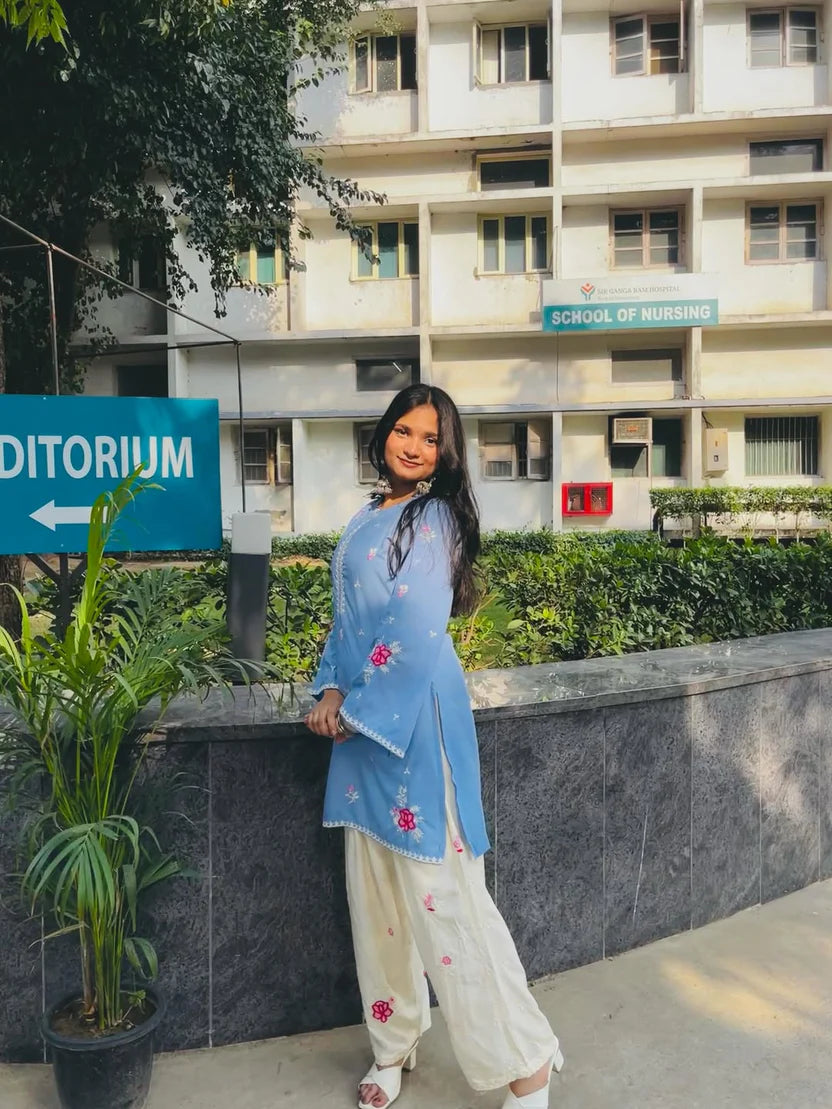 Prisha Sky Blue Floral Kurta Set