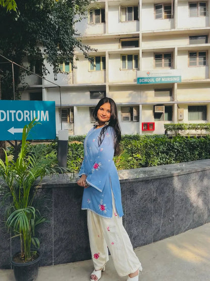 Prisha Sky Blue Floral Kurta Set