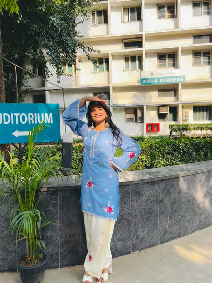 Prisha Sky Blue Floral Kurta Set