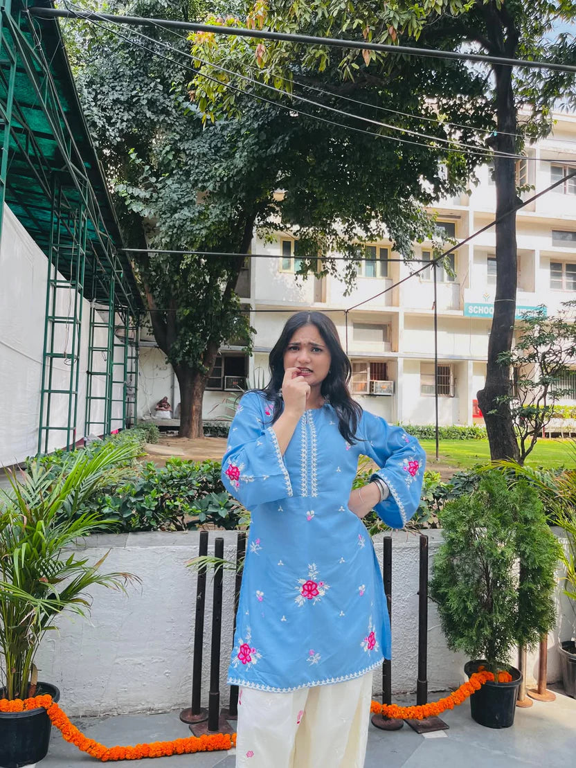 Prisha Sky Blue Floral Kurta Set