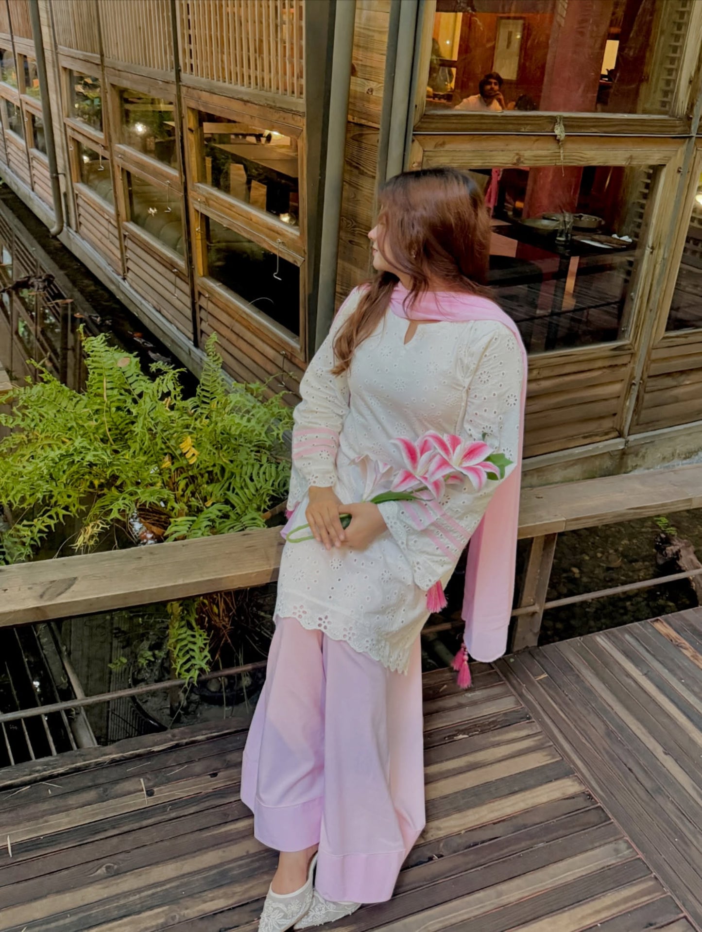 Blush Pink Chikankari Cotton Kurta with Palazzo & Dupatta