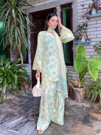 Zoyaana Blue Floral Printed Sharara Suit Set