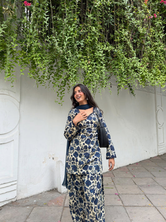 Riya Midnight Bloom Kurta Farshi Suit Set