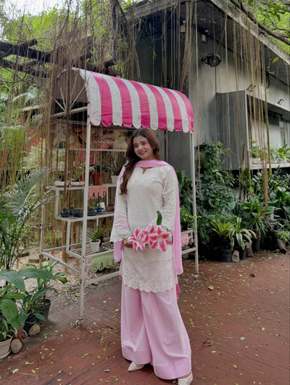 Evara Pastel Pink Embroidered Suit Set