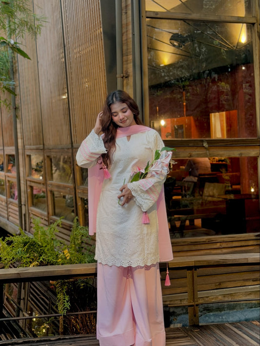 Evara Pastel Pink Embroidered Suit Set