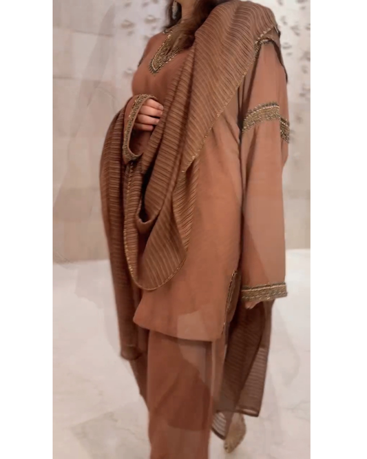 Mocha Embellished Kurta Pant Co-Ord Set