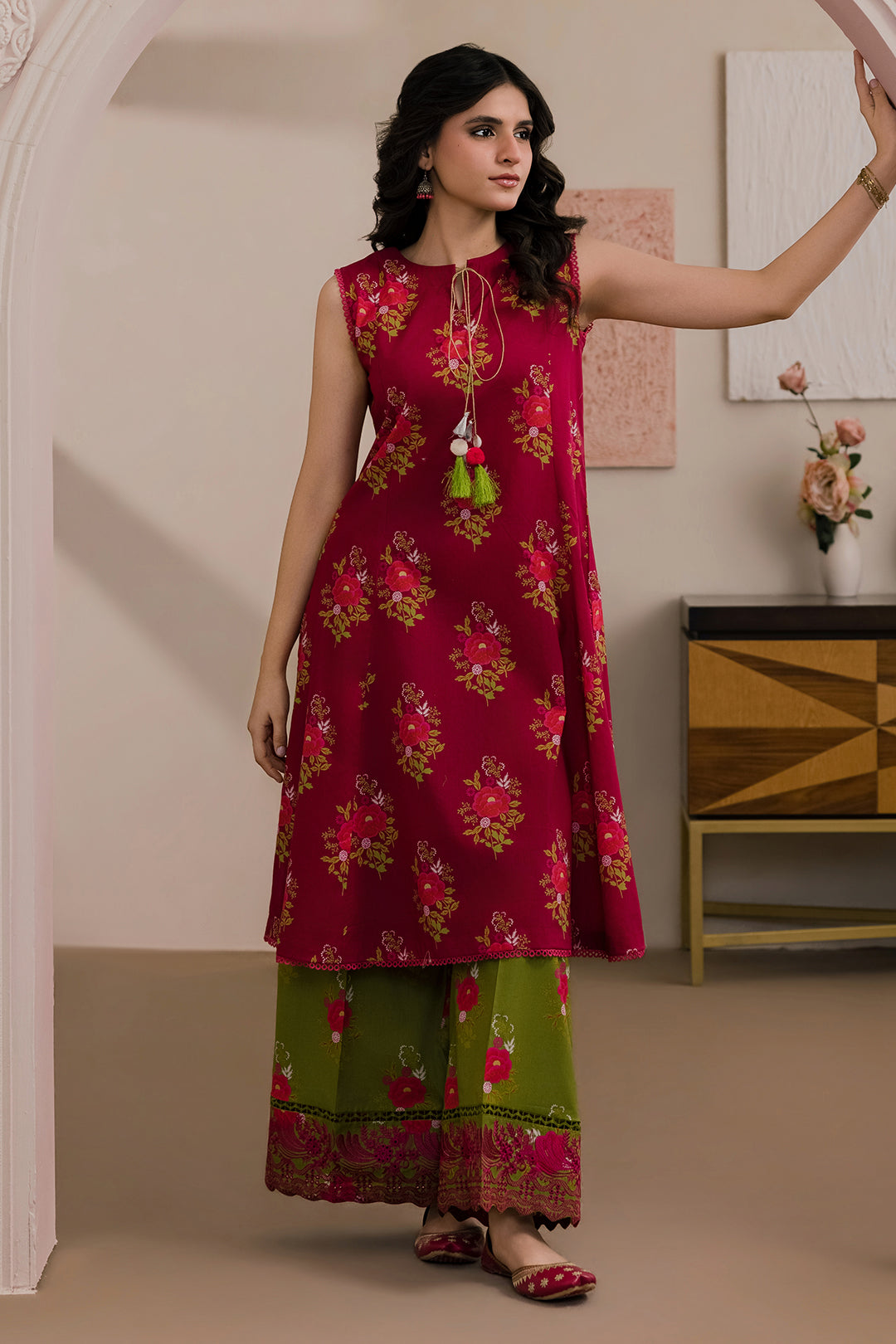 Mahira Gul Maroon Floral Palazzo Suit Set