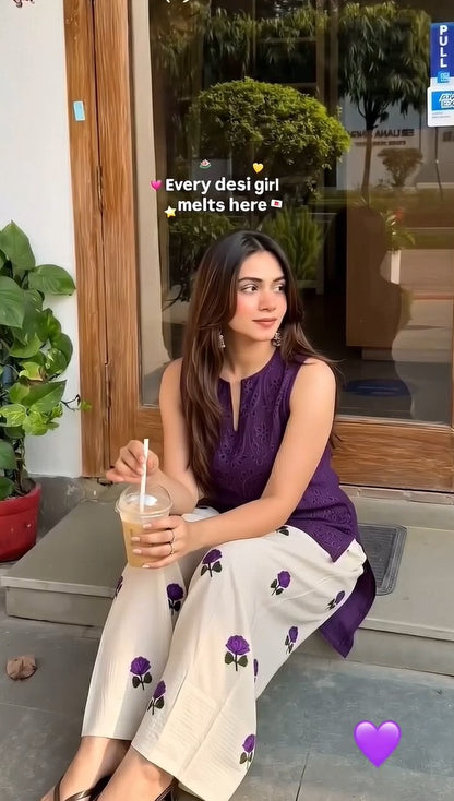 Ziya Purple Schiffli Embroidered Co-Ord Set