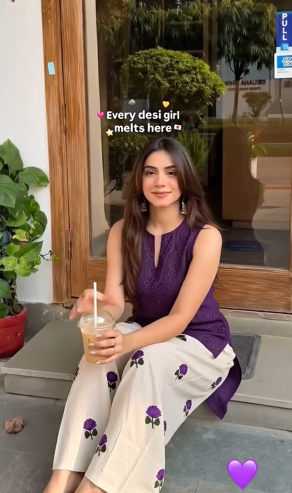 Ziya Purple Schiffli Embroidered Co-Ord Set