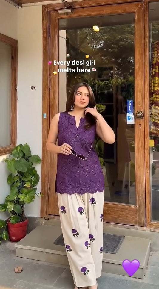 Ziya Purple Schiffli Embroidered Co-Ord Set
