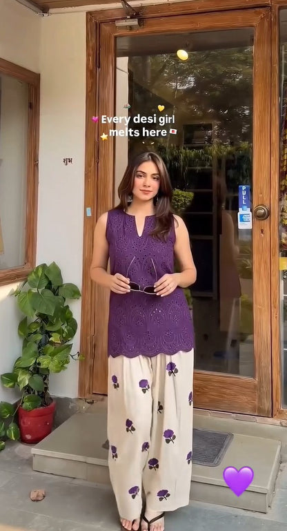 Ziya Purple Schiffli Embroidered Co-Ord Set