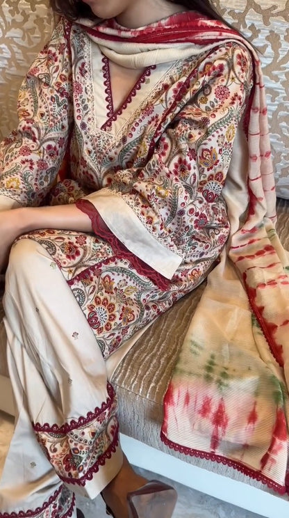Misha Cream Paisley Printed Cotton Kurta Set